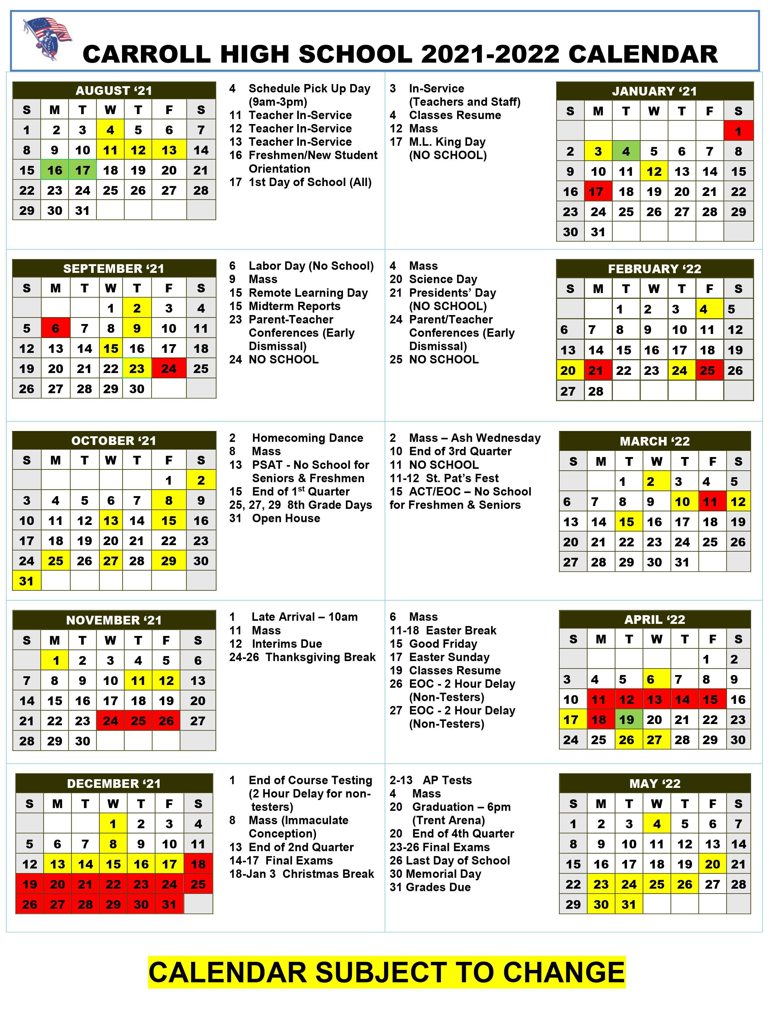 Gonzaga Academic Calendar 2022 23 Calendar - Carroll High School